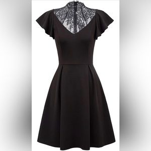 Lace Collar Flutter Sleeve Dress